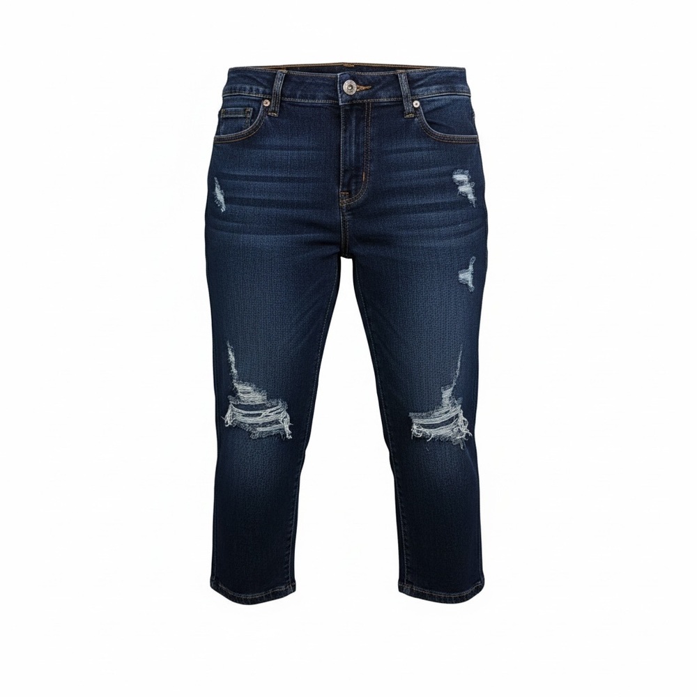 Dark Blue Distressed Cropped Jeans